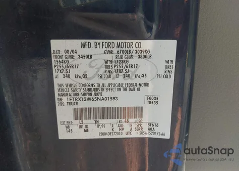 2005 Ford F-150 Stx/Xl/Xlt from USA, damaged, VIN 1FTRX12W65NA01593